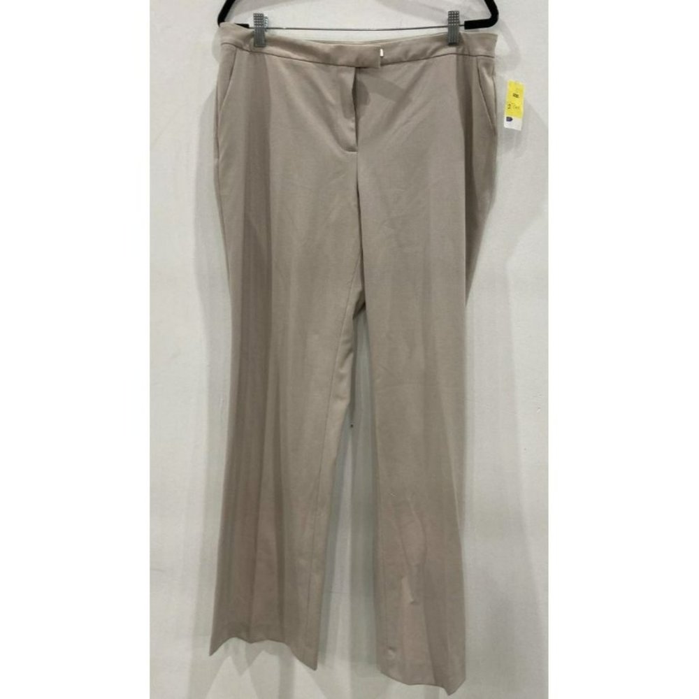 Calvin Klein Womens Beige Flat Front Straight Leg Dress Pants Size 14